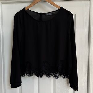 ASTR Black Long Sleeve Lace Blouse